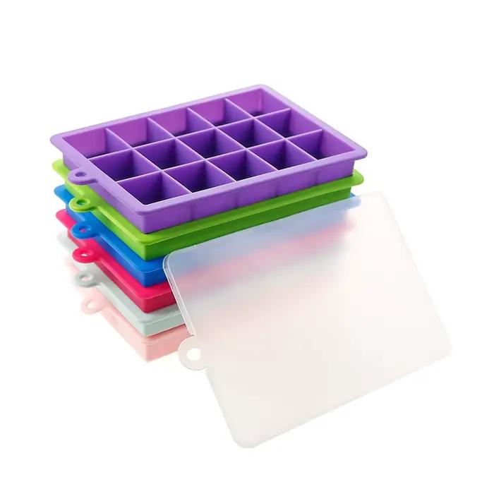 Moule à glaçons en Silicone, 15/24 grilles carrées avec couvercles, plateaux, glaces, boissons froid