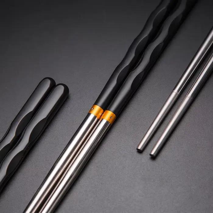 Baguettes chinoises en acier inoxydable, 1 paire, baguette japonaise, bâtons alimentaires en métal, 