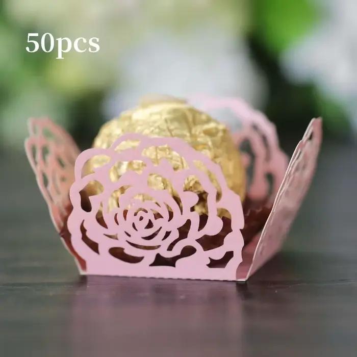 50pcs Chocolate Packing Chocolate Tray Paper Dessert Decor Rose Lace Truffle Wrappers Hollow-Out Cho