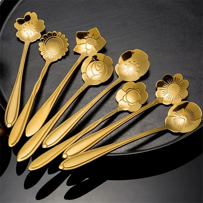 Cuillère à café en acier inoxydable, 8 pièces, fleur de cerisier Rose, cuillère à café dorée, cadeau
