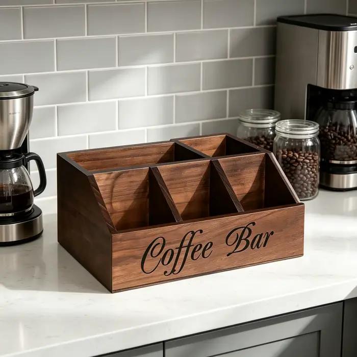 Boîte de rangement en bois, organisateur de bar à café, organisateur de comptoir multi-compartiments
