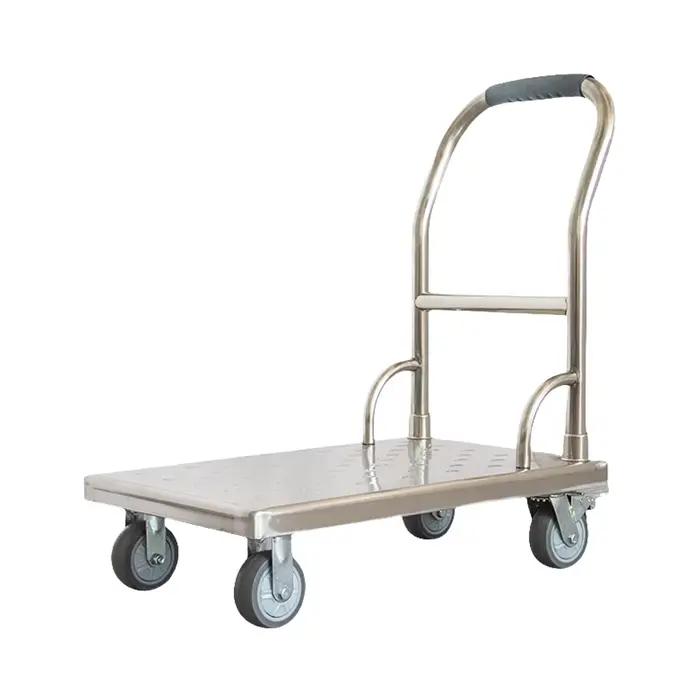 Chariot à plaques d'acier inoxydable épaissi, remorque à plat, transporteur pliant, chariot à outils