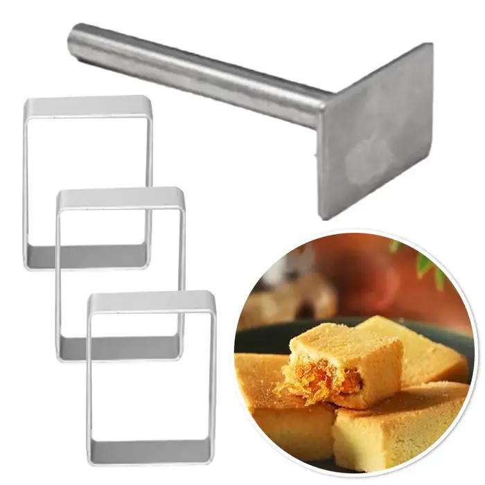 Moule à biscuits et à gâteaux en forme de rectangle, en acier inoxydable, avec poussoir, pour la décoration de gâteaux