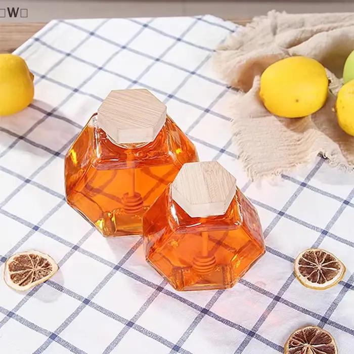 MaveraW Bottiglia de miel hexagonale en verre avec pot