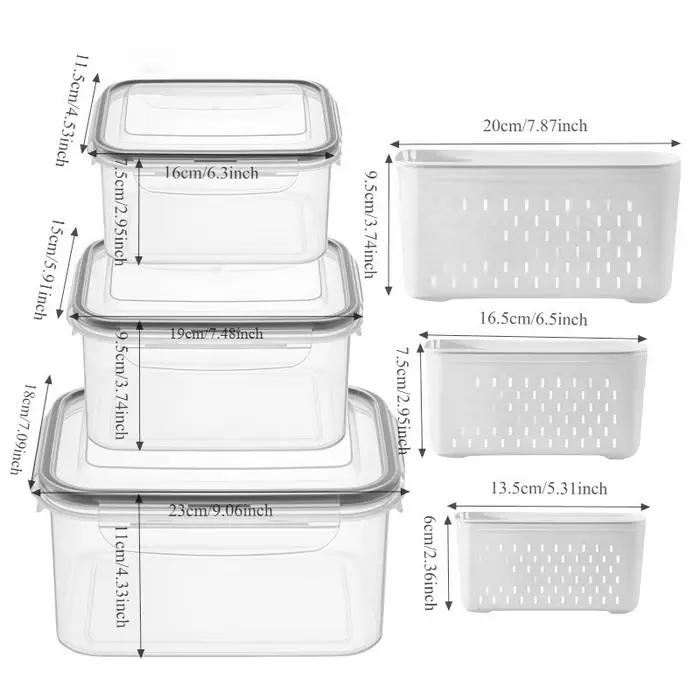 Lot de 6 Contenants de Rangement Grande Capacité pour Fruits avec Passoire Amovible pour Réfrigérateur