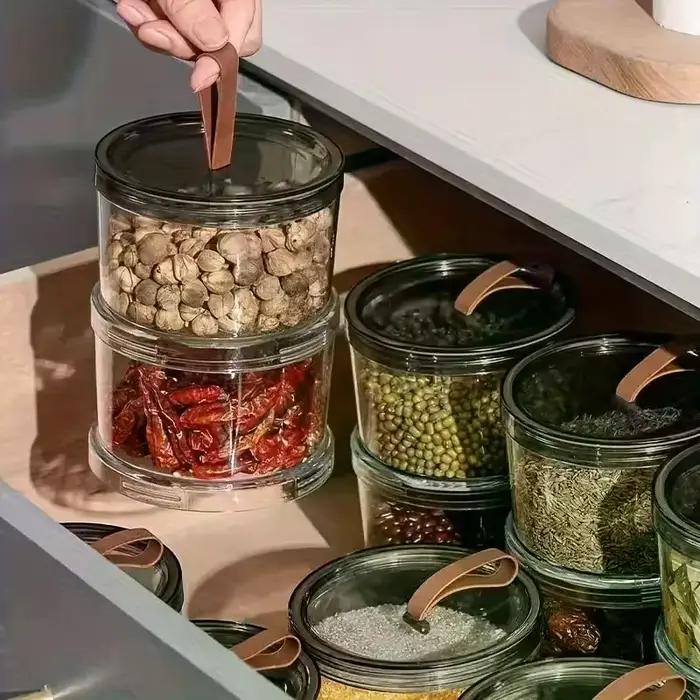 Bocaux hermétiques pour assaisonnements de cuisine, organisateur de rangement empilable, design peu encombrant pour comptoir de cuisine