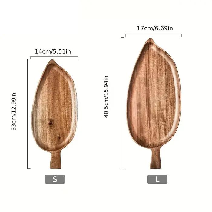 Plateau de service en bois en forme de feuille, étanche, pour steak, sushi, viande grillée, pizza, thé de l'après-midi, usage commercial comme vaisselle