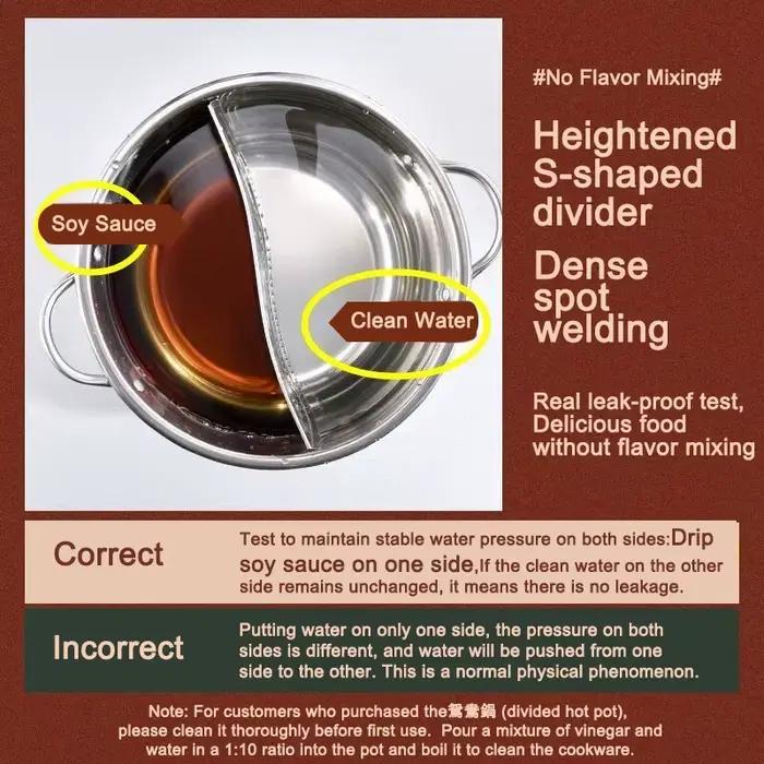 28 cm acier inoxydable Double divisé Double marmite cuiseur cuisinière à gaz Compatible marmite chinoise marmite cuisine soupe marmite