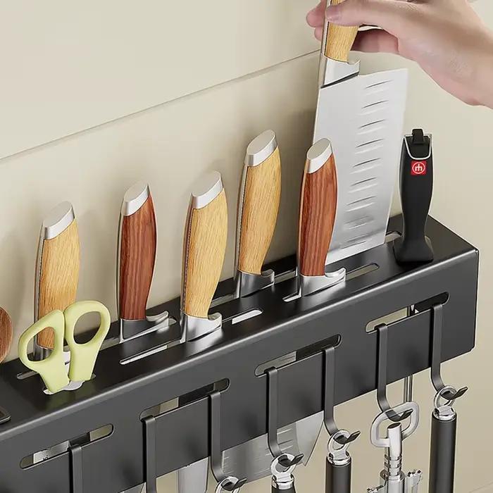 Porte-couteau mural en acier inoxydable, rangement sans clous de cuisine, couteau T1 avec crochet, rangement pour armoire de cuisine T1