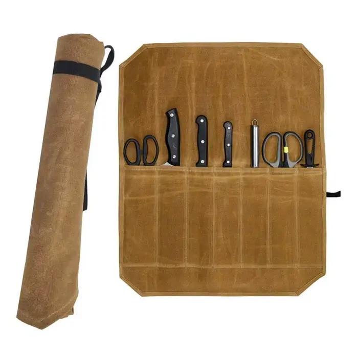1 pièce de porte-couteaux de chef en toile cirée avec plusieurs compartiments de rangement et une construction durable, parfait pour la cuisine à domicile et l'extérieur