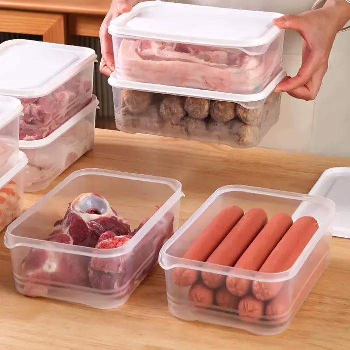 Boîte de rangement scellée en plastique rectangulaire pour réfrigérateur domestique, bac à légumes avec couvercle, entretoise fraîche, clair, boulettes
