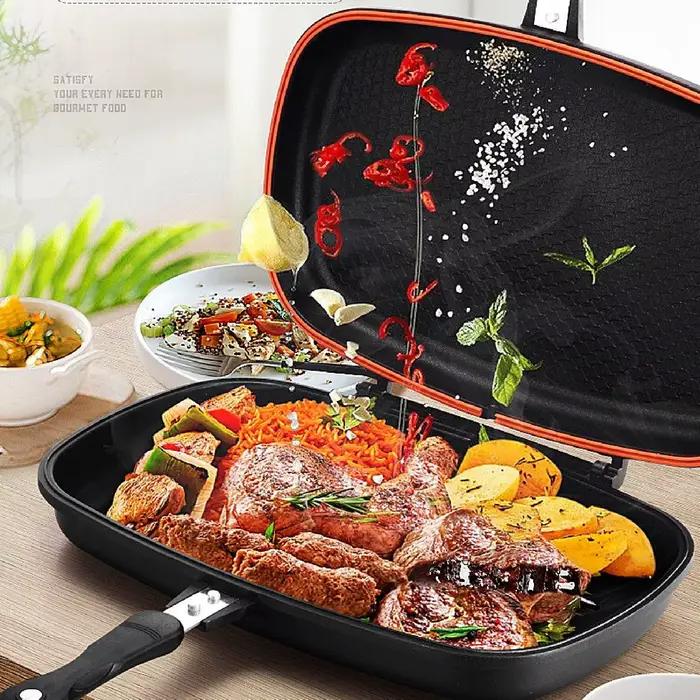 Plaque de cuisson réversible antiadhésive double face côtelée et plate pour barbecue