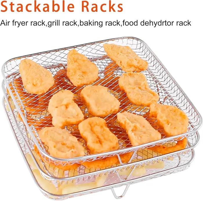 Grille de cuisson rectangulaire en acier inoxydable à 3 niveaux pour friteuse à air chaud Ninja Dual
