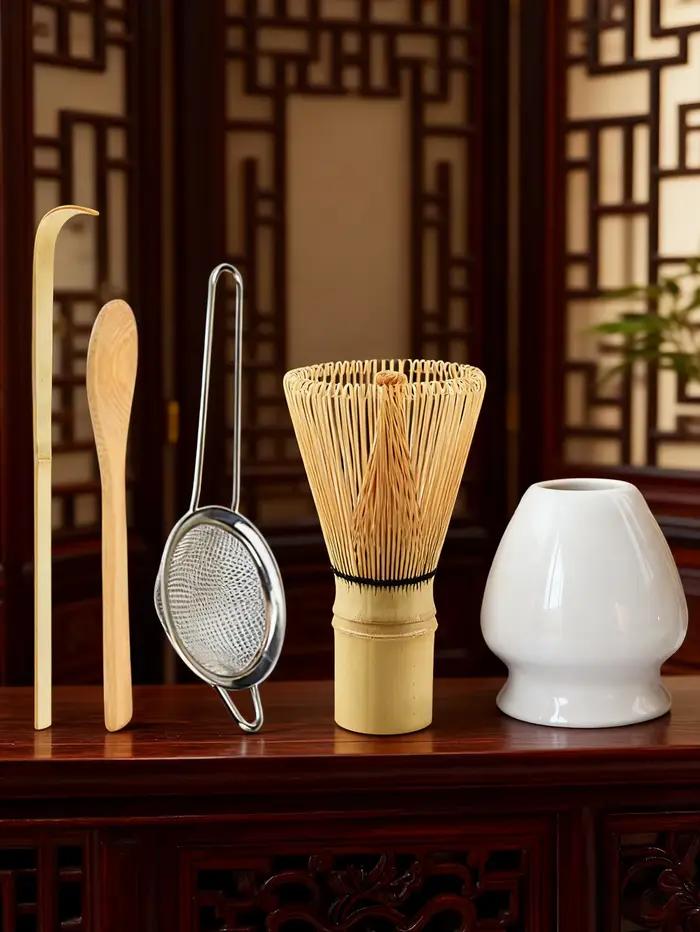 Ensemble de fouets Matcha 5 pièces-fouet en bambou, passoire à thé, cuillère, cuillère, tamis, support de fouet, Kit de démarrage Matcha parfait pour Matcha