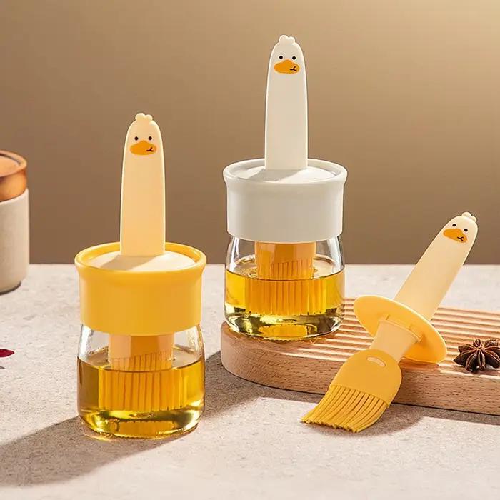 Bouteille à huile en verre, pot à huile intégré avec brosse en silicone de qualité alimentaire, pot à vinaigre, outils de cuisson pour barbecue, pâtisserie, pique-nique