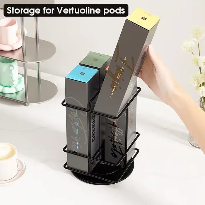 Support de rangement pour 40 dosettes de café Vertuo, support de rangement pour Nespresso Vertuoline, rotation à 360 degrés, fil métallique noir