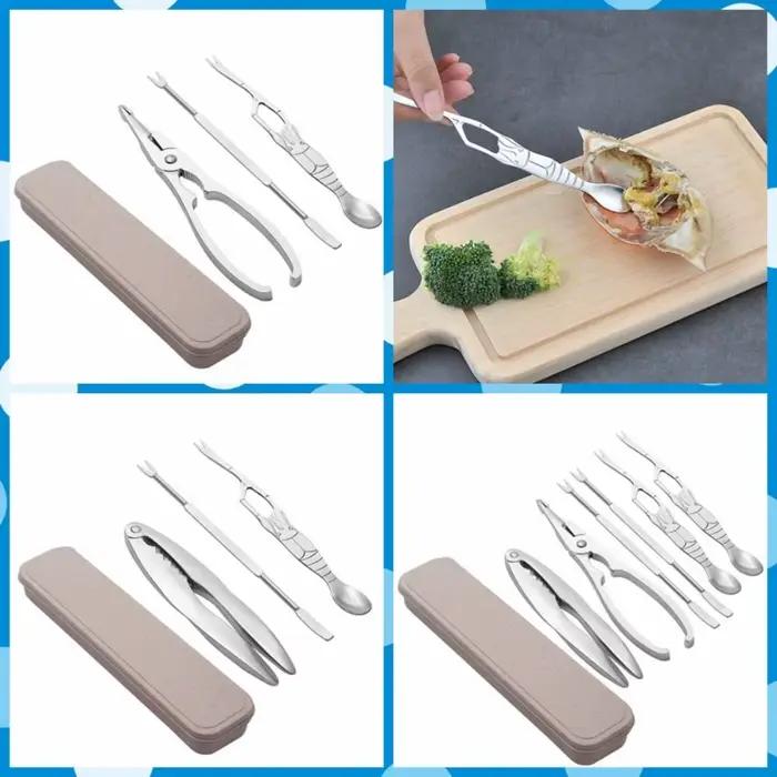 Lot de 3/6 outils professionnels en acier inoxydable pour fruits de mer, pince à homard et crabe imprimée avec boîte, pince à homard, outils pour fruits