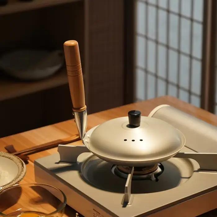 Poêle à frire à manche droit de cuisine japonaise avec couvercle