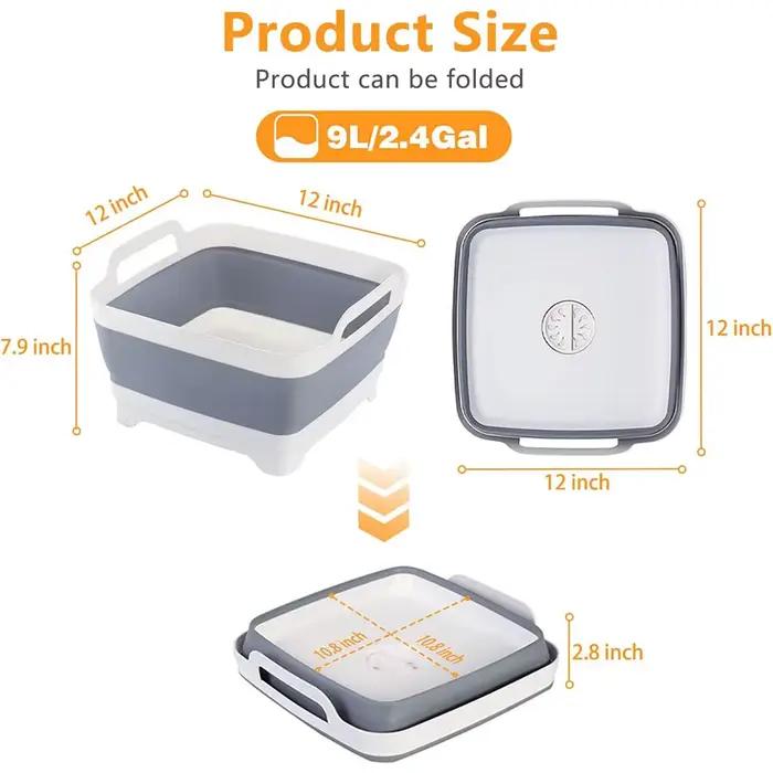Lavabo à légumes pliable en plastique de 9 litres avec bouchon de vidange pour le stockage des plats, le lavage des légumes et des fruits, seau froid