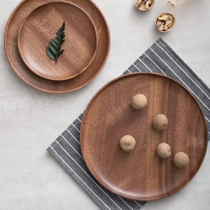 Assiette ronde en bois de Style japonais