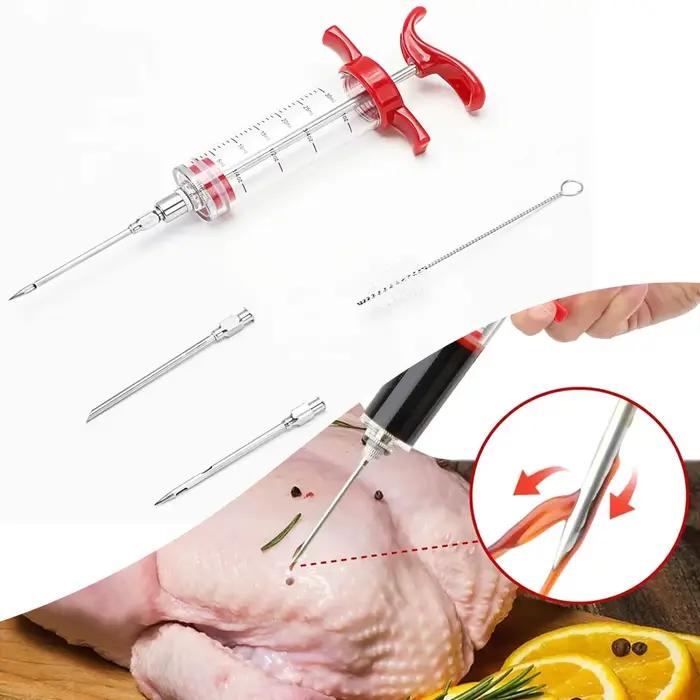 Kit d'injecteur de viande en acier inoxydable pour dinde, poulet rôti et barbecue occasions spéciales