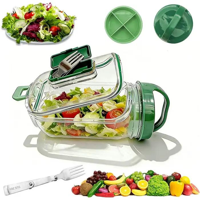 Conteneur à salade portable avec fourchette et gobelet à sauce à 4 compartiments bol anti-fuite pour déjeuner voyages et pique-niques
