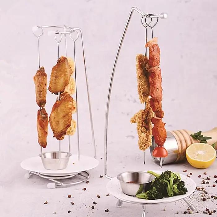 Ensemble de brochettes de barbecue en acier inoxydable, rôtissoire verticale légère et détachable, réutilisable, facile à installer, support de brochette de poulet