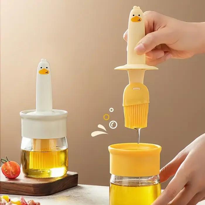 Bouteille à huile en verre, pot à huile intégré avec brosse en silicone de qualité alimentaire, pot à vinaigre, outils de cuisson pour barbecue, pâtisserie, pique-nique