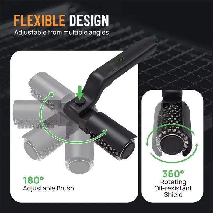 Brosse de gril électrique Rechargeable, brosse de barbecue à 3 vitesses puissantes pour Camping en plein air, brosse de nettoyage de gril automatique