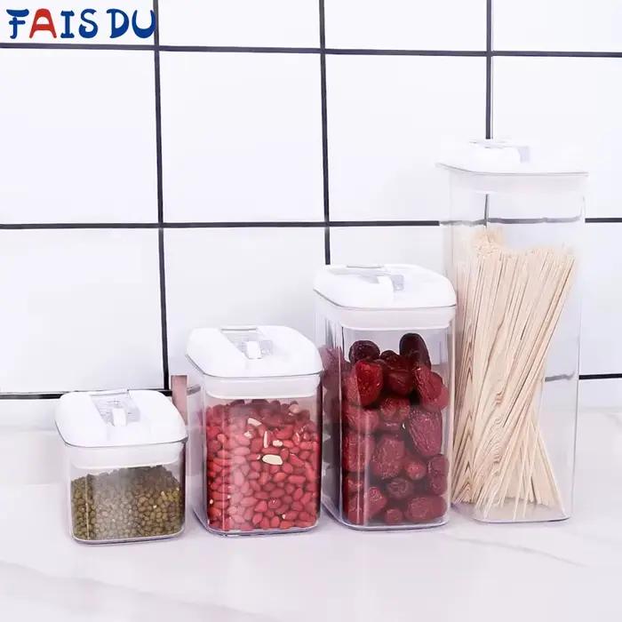 Boîte de stockage transparente pour la cuisine, grande capacité, boîtes scellées, organisateur de conteneurs, distributeur de céréales, anti-poussière, anti-humidité, boîtes de rangement pour aliments secs et liquides