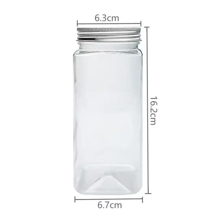 Pots en plastique transparent avec couvercle en aluminium, bouteilles carrées en l'horloge, beaucoup de cosmétiques, pots à strass scellés, pots à épices de cuisine, 540ml, 10 pièces