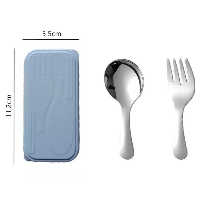 Une paire de couverts cuillère fourchette en acier inoxydable, ensemble pliable Portable Dessert Bento voyage camping en plein air inoffensif cuillère ronde à manche court