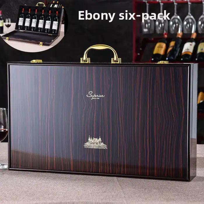 Mallette de transport portative de qualité supérieure pour 6 bouteilles, emballage rouge en bois, rangement élégant et boîte-cadeau pour vin ou liqueur