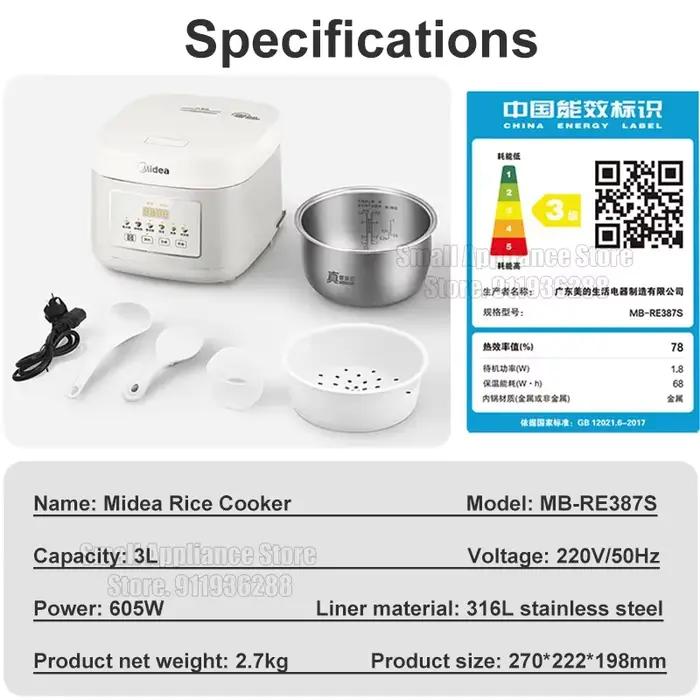 Midea cuiseur à riz sain 3L sans revêtement