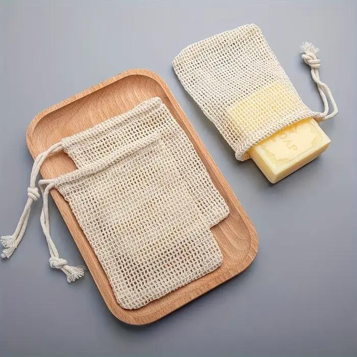 Sac à savon en coton naturel, 3 pièces, écologique, fait à la main, en maille de coton pour la mousse, pour le nettoyage du corps et les soins de la peau