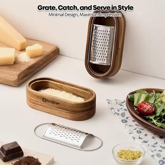 Râpe à fromage avec récipient en bois 304