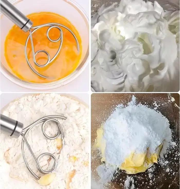 Mélangeur à Pâte Danois en Acier Inoxydable avec Manche en Bois Élégant pour Pain, Gâteaux, Occasions Spéciales à Offrir