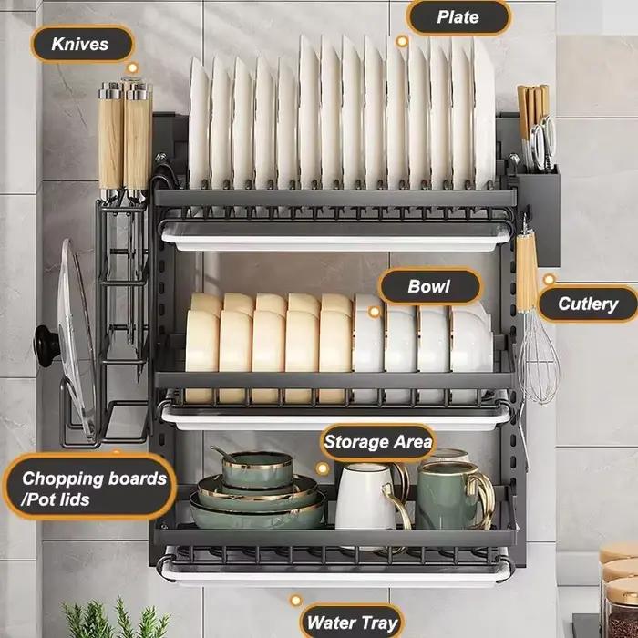 Égouttoir à vaisselle de cuisine mural, organisateur de cuisine multifonctionnel avec égouttoir, support de rangement de couverts, égouttoir de vaisselle