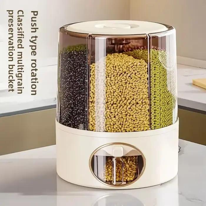 Seau à riz rotatif, boîte de rangement pour céréales domestiques
