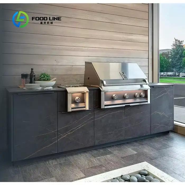 Station de barbecue modulaire extérieure moderne en acier inoxydable personnalisée avec tiroir pour terrasse et jardin