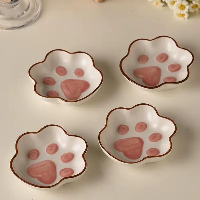 Petit plat en céramique de saveur de griffe de chat mignon, plat de dessin animé créatif, assaisonnement à la maison, escales de bureau, plat décoratif