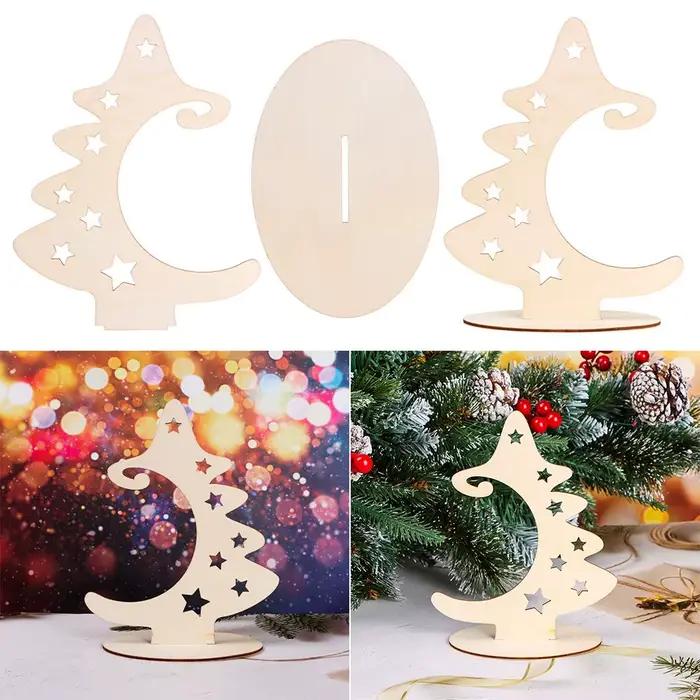 Tranches de bois de Noël avec support, artisanat d'arbre de Noël créatif, ornements d'étoile, décorations de fête à la maison, nouveau