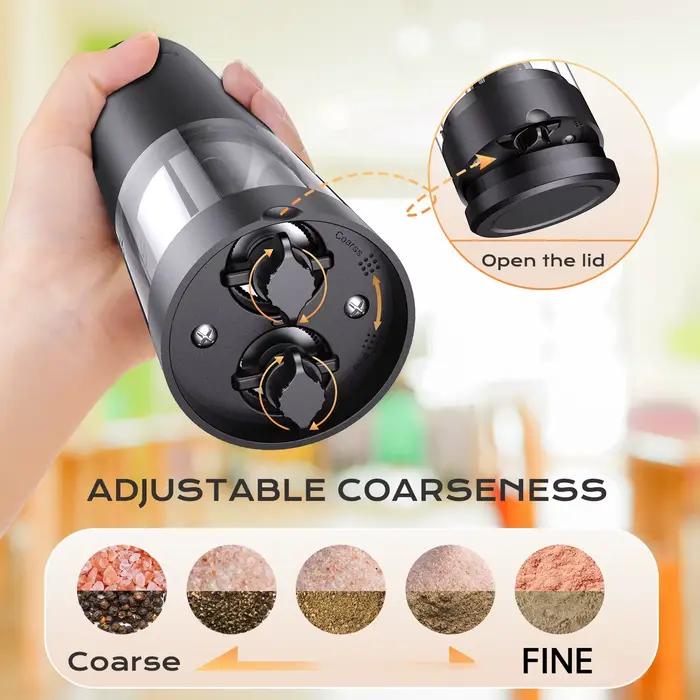 Moulin à sel et à poivre électrique automatique 2 en 1, double chambre avec têtes de broyage séparées, moulin réglable USB pour la cuisine
