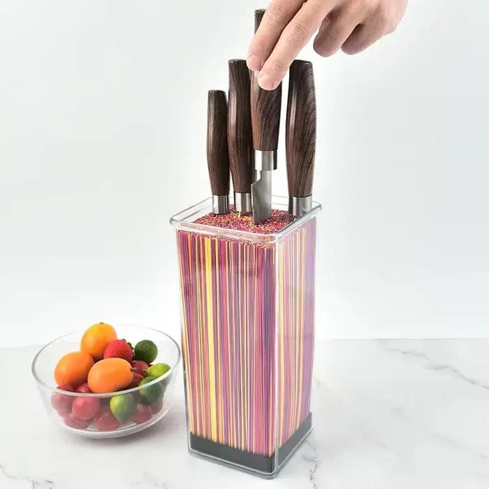 Support de bloc de couteaux en plastique avec poils détachables, rangement facile et multifonctionnel pour la cuisine à offrir pour les occasions spéciales
