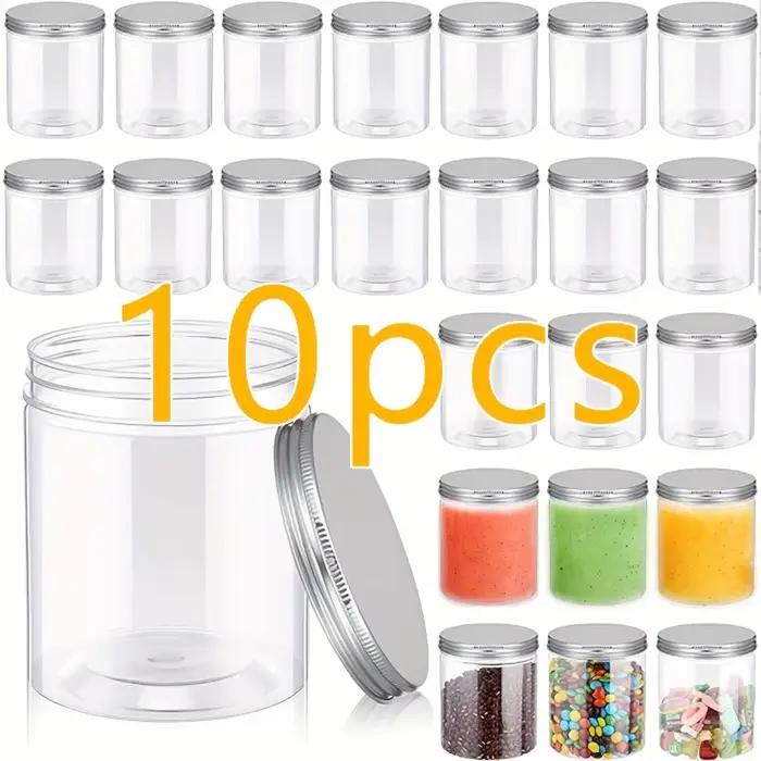 Bocaux de stockage en plastique réutilisables de 10 pièces avec couvercles argentés-conteneurs de cuisine polyvalents anti-fuite, adaptés aux aliments