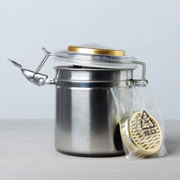 Pot en acier inoxydable + feuille humidifiante + thermomètre – Boîte hermétique pour café