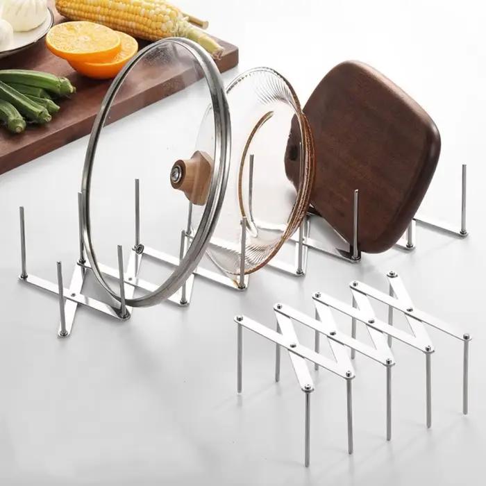 Nouveau Pot couvercle support casserole couvercle organisateur rétractable en acier inoxydable plat bol support de rangement vaisselle étagère de rangement Gadgets de cuisine