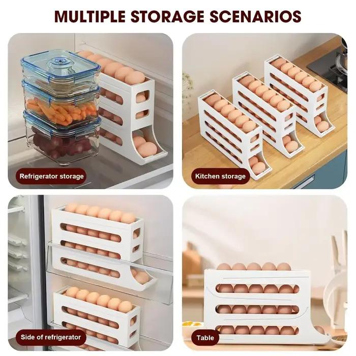 Porte-oeufs intelligent 4 niveaux distributeur d'oeufs pour refroidisseur conception a roulement automatique organisation compacte et protections speciales pour 30 oeufs usage quotidien occassions speciales