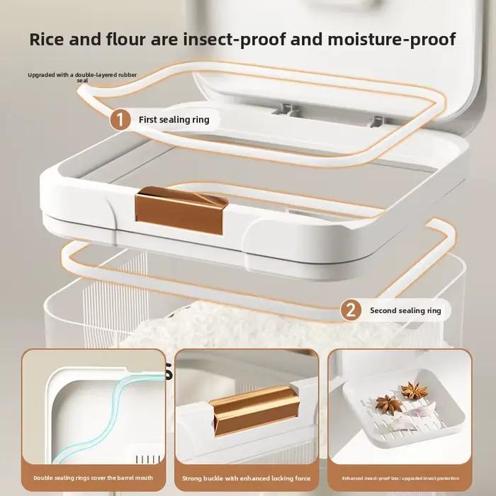 Réservoir de stockage de farine, qualité alimentaire domestique, nouilles de grains de riz scellées, stockage de grande capacité, résistant aux insectes et à l'humidité