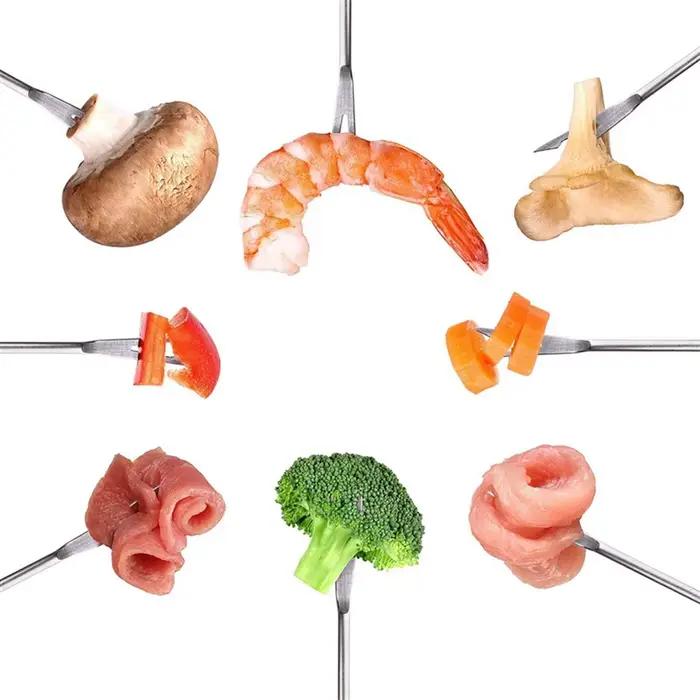 Paquet de 8 fourchettes à Fondue en acier inoxydable, 12 poignées en bois et 12 poignées en acier inoxydable, bâtons pour Smores résistants à la chaleur, ABUN-48